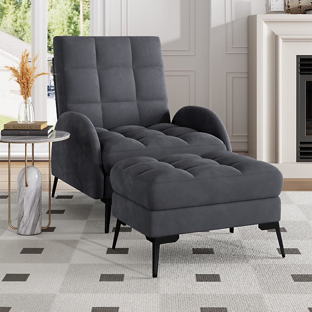 Sofa Bed Lamb Fleece 3 Recline Positions Black Metal Legs with Ottoman Living and Home 