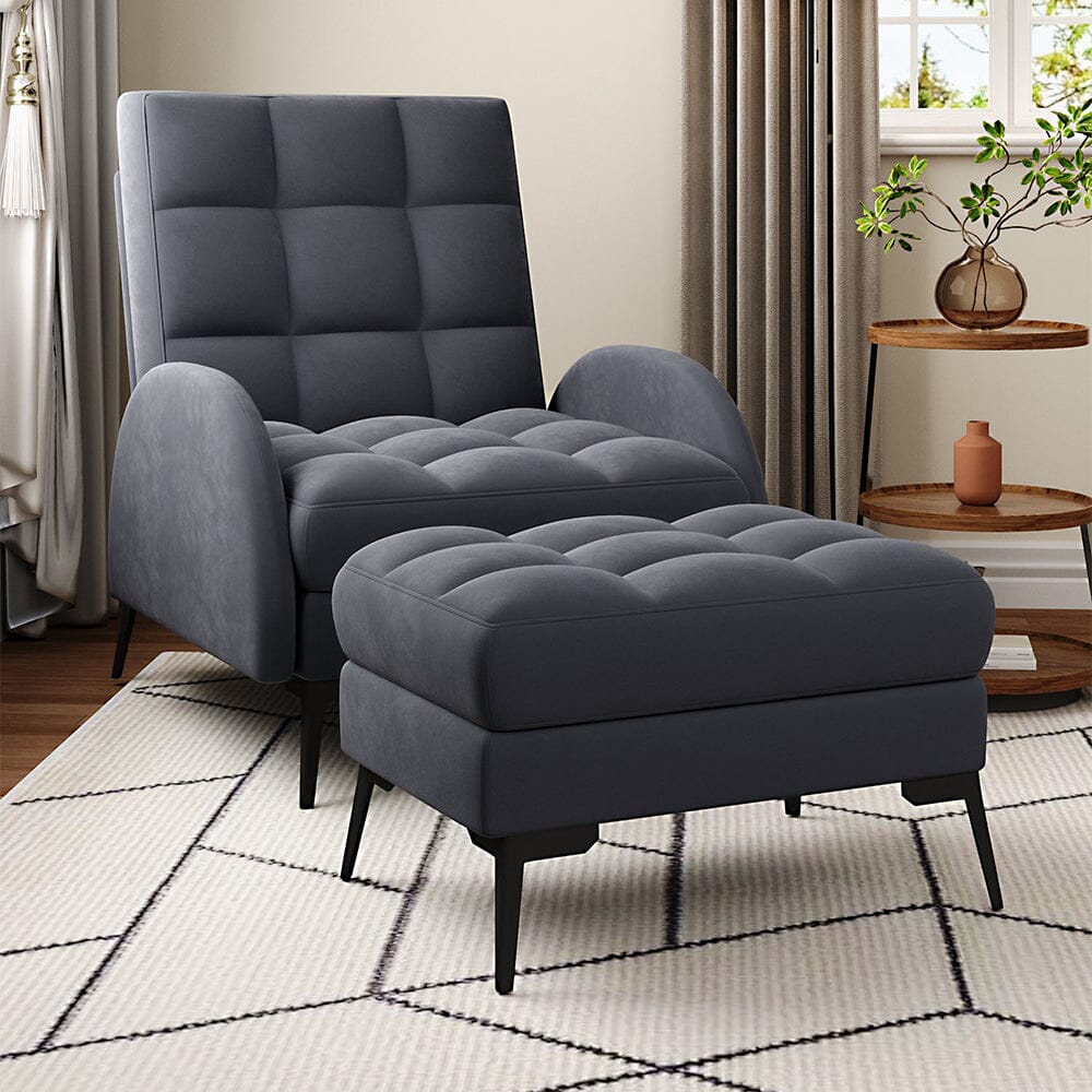 Sofa Bed Lamb Fleece 3 Recline Positions Black Metal Legs with Ottoman Living and Home 