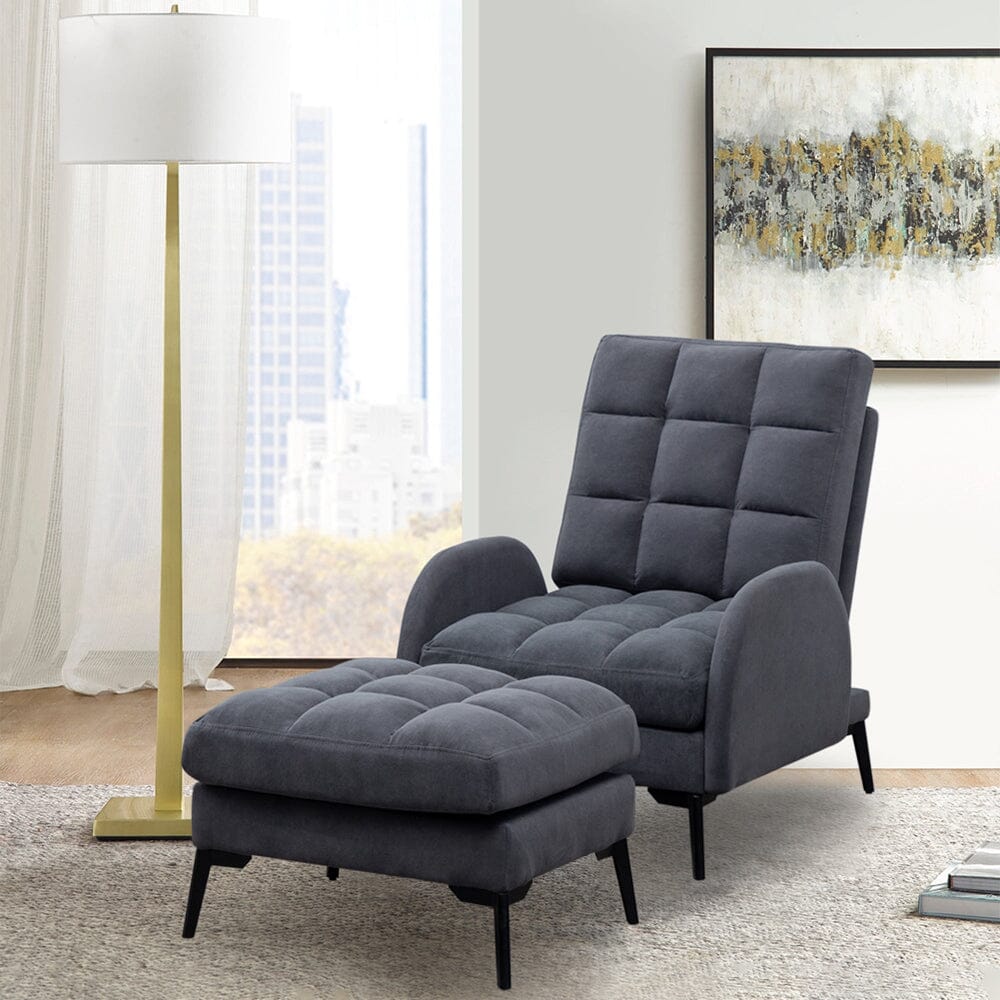 Sofa Bed Lamb Fleece 3 Recline Positions Black Metal Legs with Ottoman Living and Home 