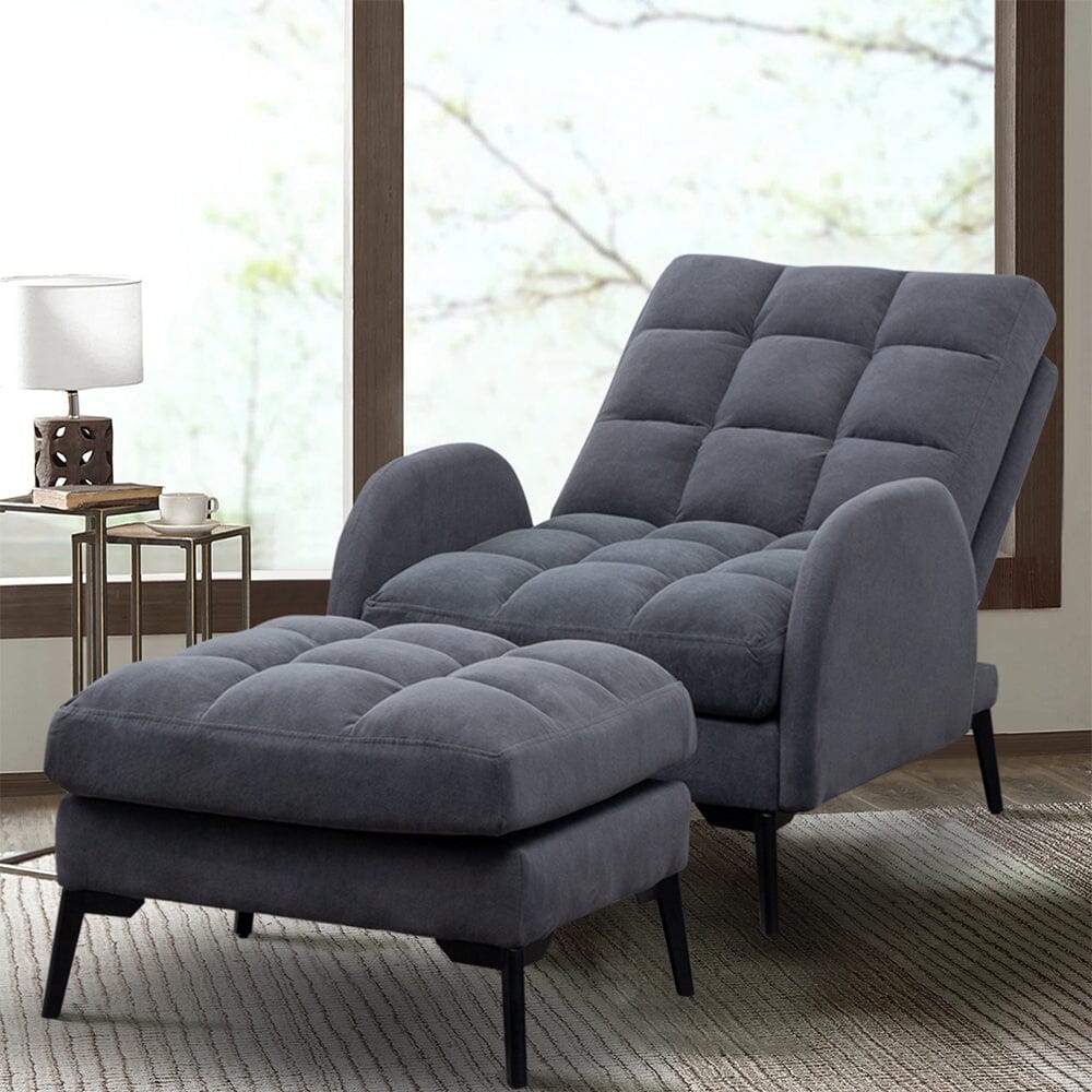 Sofa Bed Lamb Fleece 3 Recline Positions Black Metal Legs with Ottoman Living and Home 