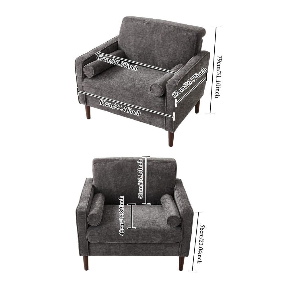 Accent Chair with 2 Cylindrical Pillows - Zippered Detachable Cushions Living and Home 