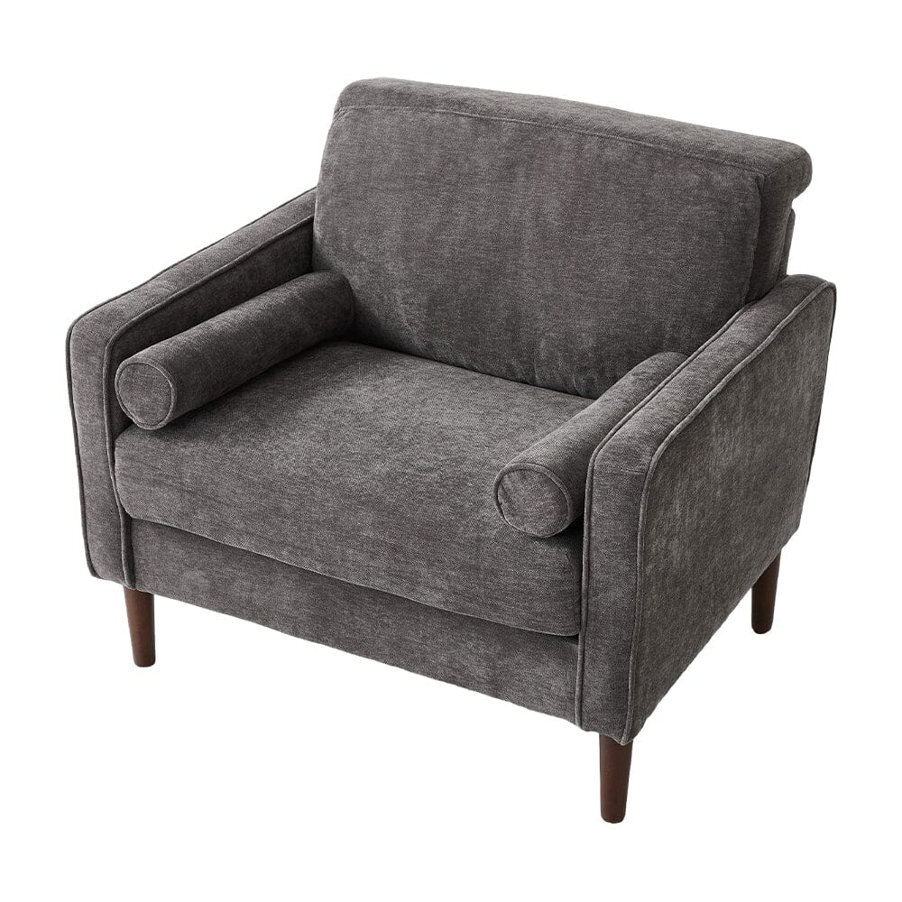 Accent Chair with 2 Cylindrical Pillows - Zippered Detachable Cushions Living and Home Dark Grey 