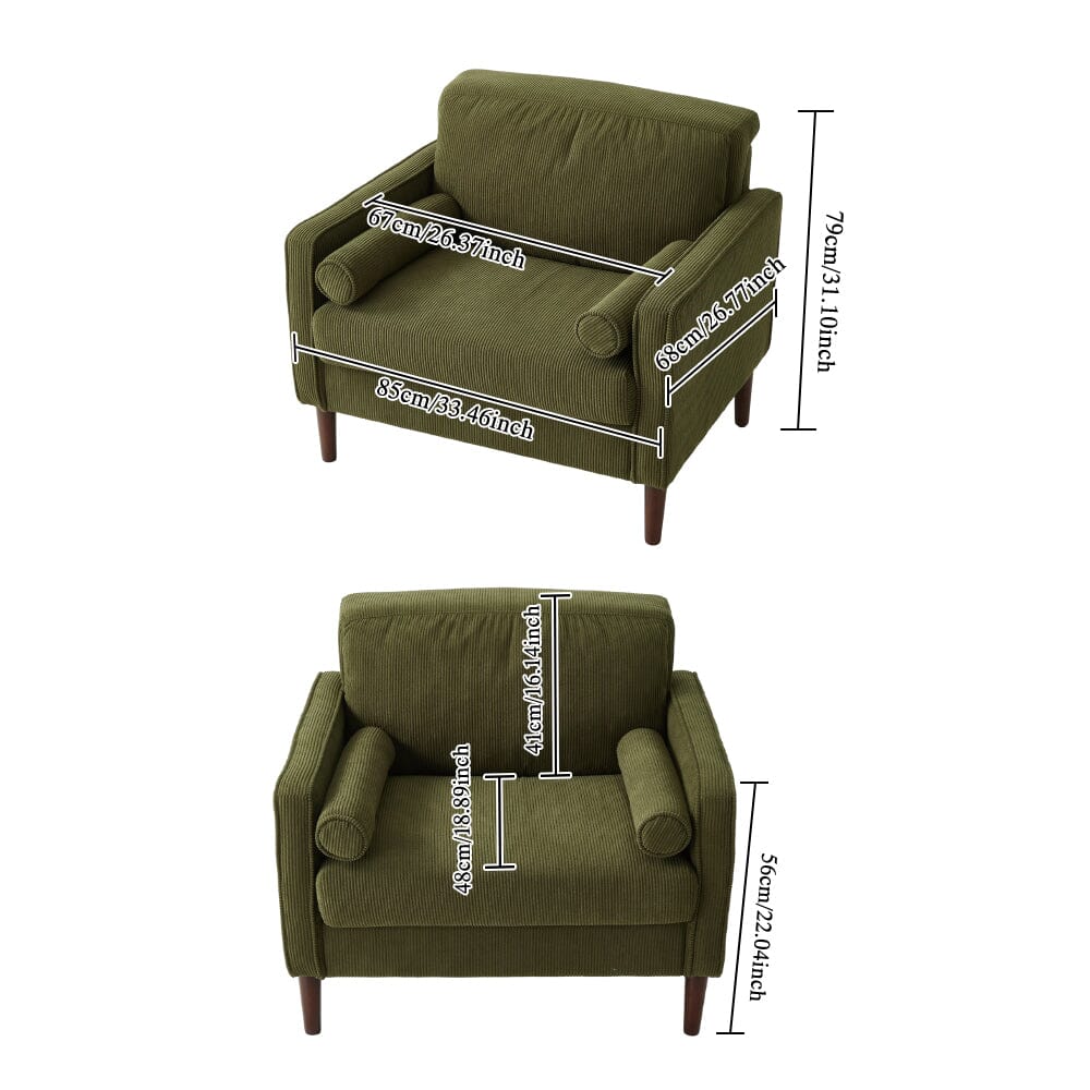 Accent Chair with 2 Cylindrical Pillows - Zippered Detachable Cushions Living and Home 