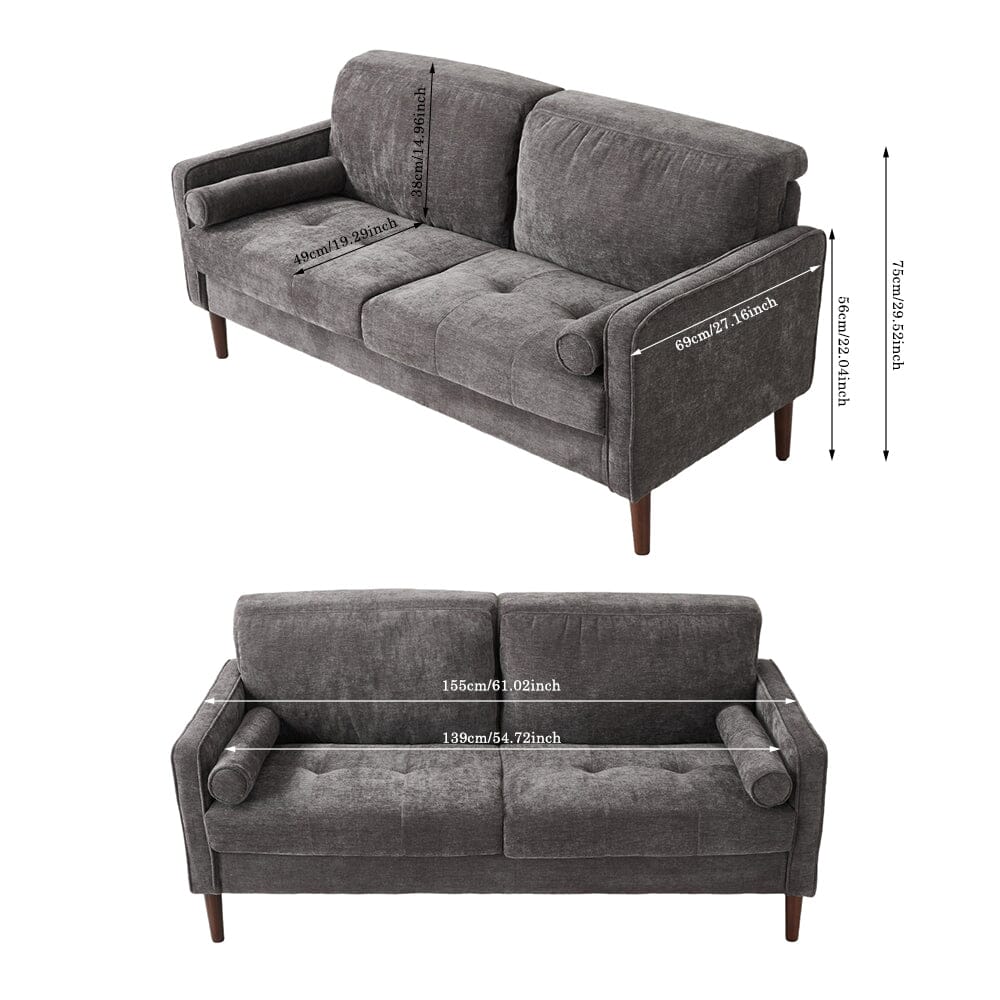 2 Seater Sofa with Cylindrical Pillows and Plush Cushions Living and Home 