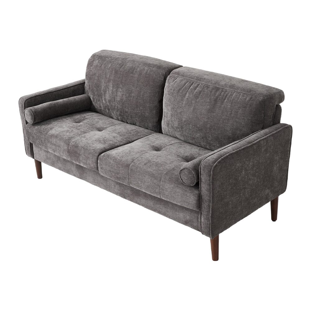 2 Seater Sofa with Cylindrical Pillows and Plush Cushions Living and Home Dark Grey 