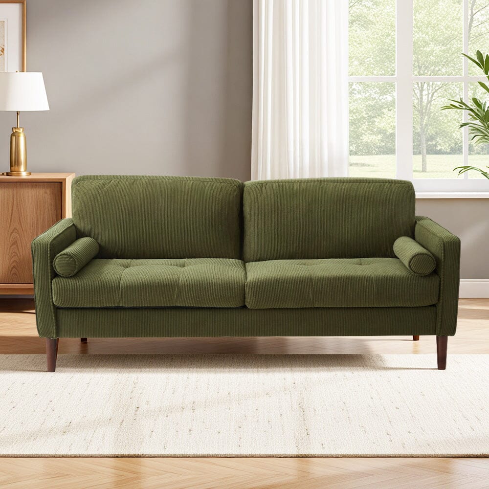 2 Seater Sofa with Cylindrical Pillows and Plush Cushions Living and Home 