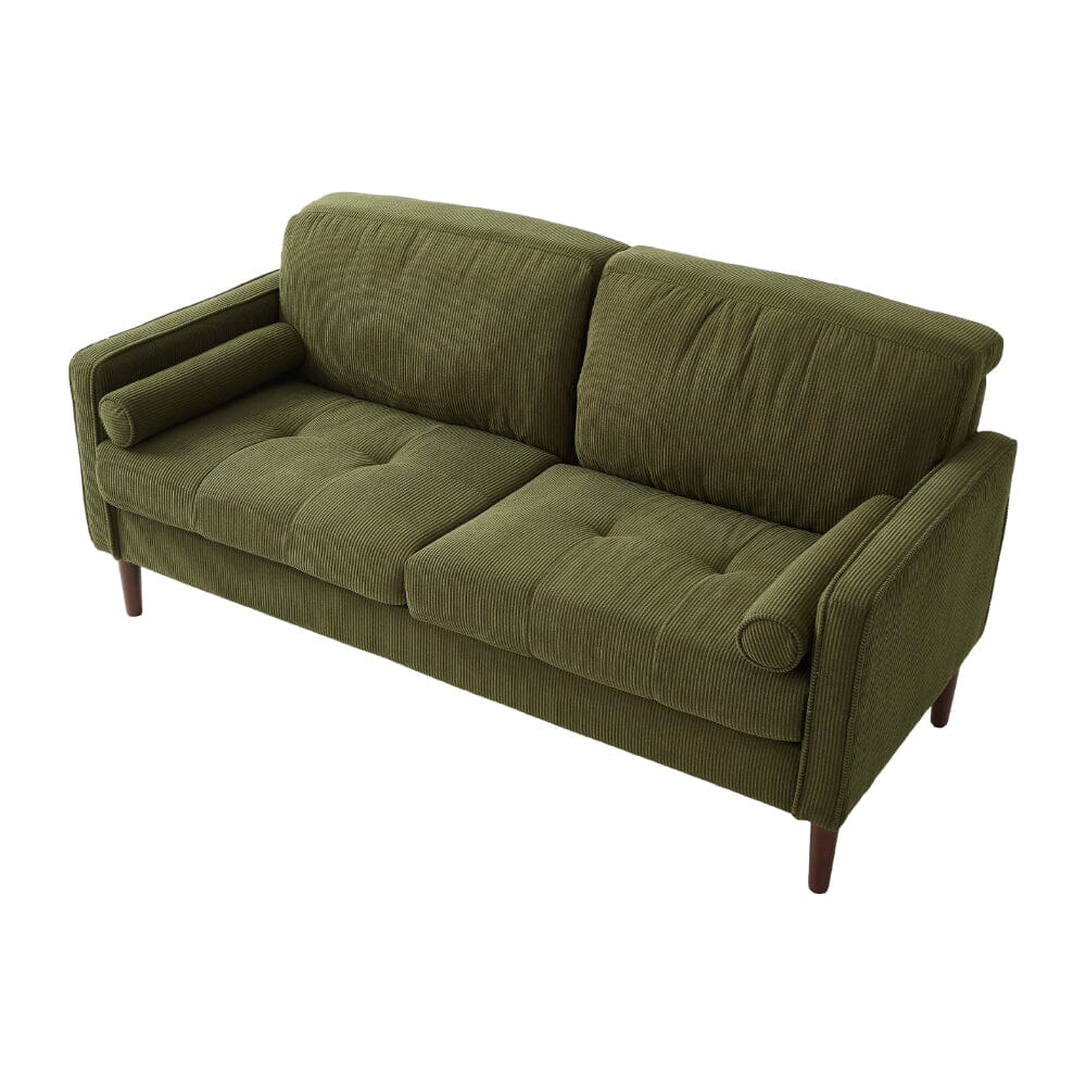 2 Seater Sofa with Cylindrical Pillows and Plush Cushions Living and Home Green 