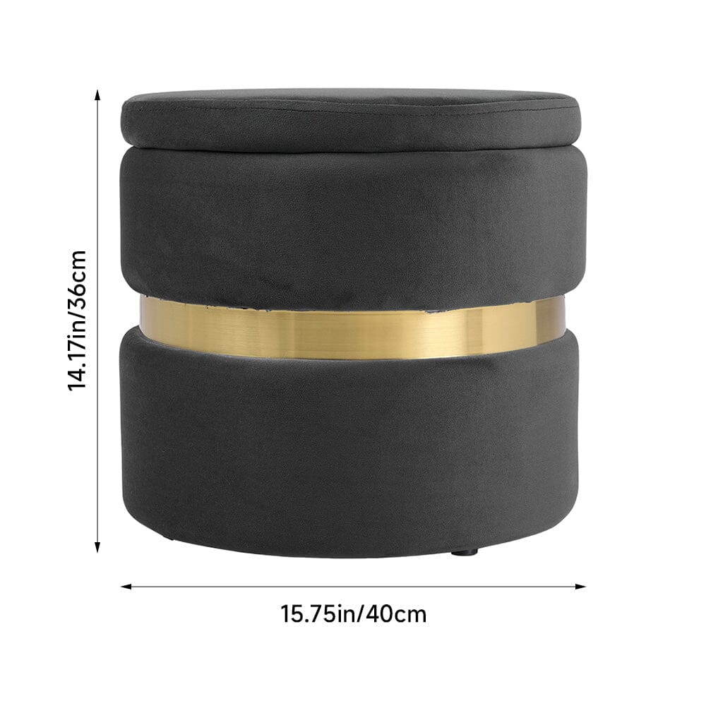 Velvet Storage Ottoman with Gold Ring Base – Compact Upholstered Footstool Living and Home 