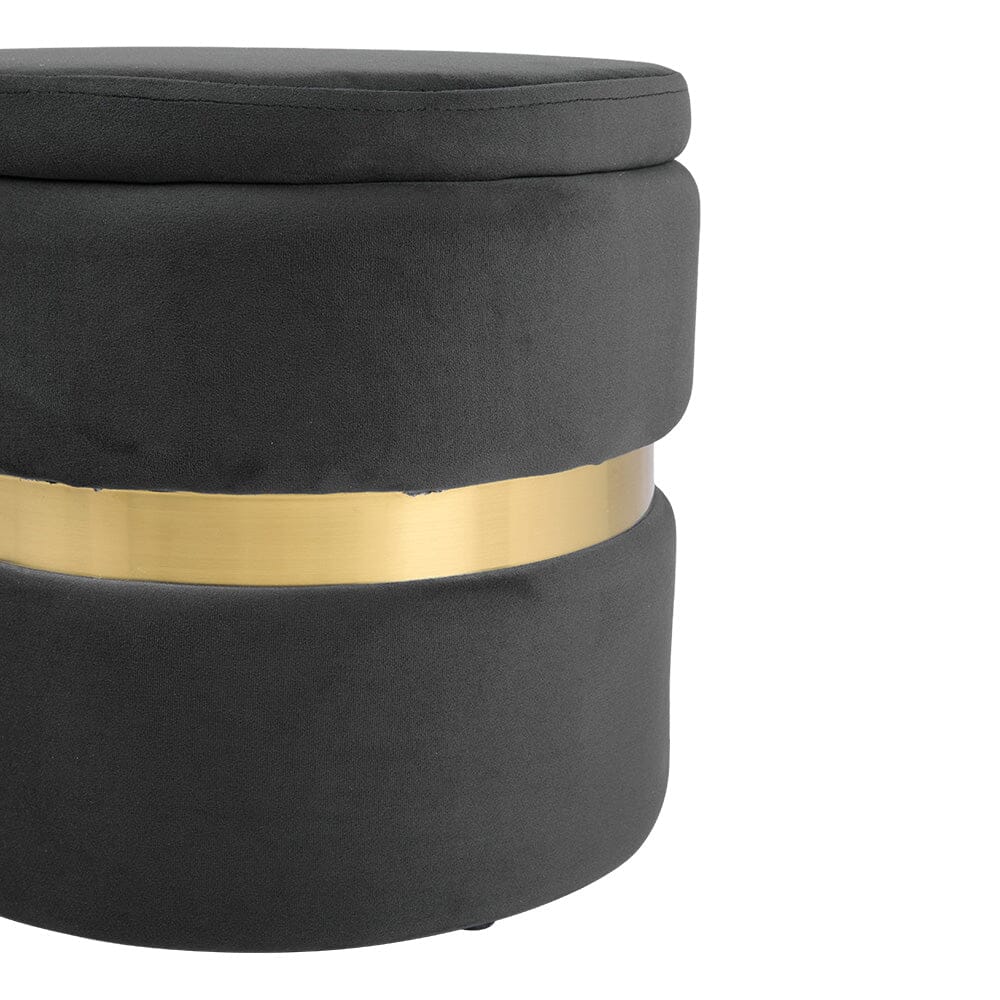 Velvet Storage Ottoman with Gold Ring Base – Compact Upholstered Footstool Living and Home 