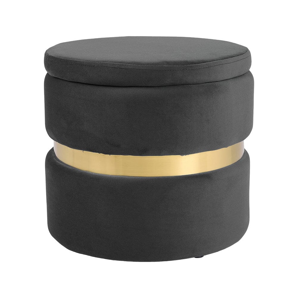 Velvet Storage Ottoman with Gold Ring Base – Compact Upholstered Footstool Living and Home 