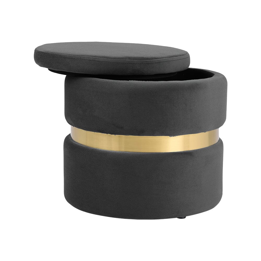 Velvet Storage Ottoman with Gold Ring Base – Compact Upholstered Footstool Living and Home 