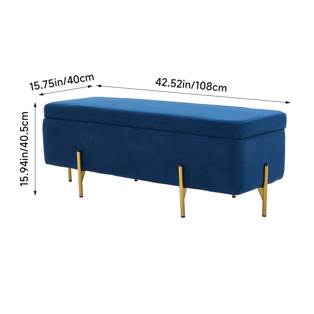 Royal Blue Velvet Storage Bench with Gold Metal Legs Living and Home 