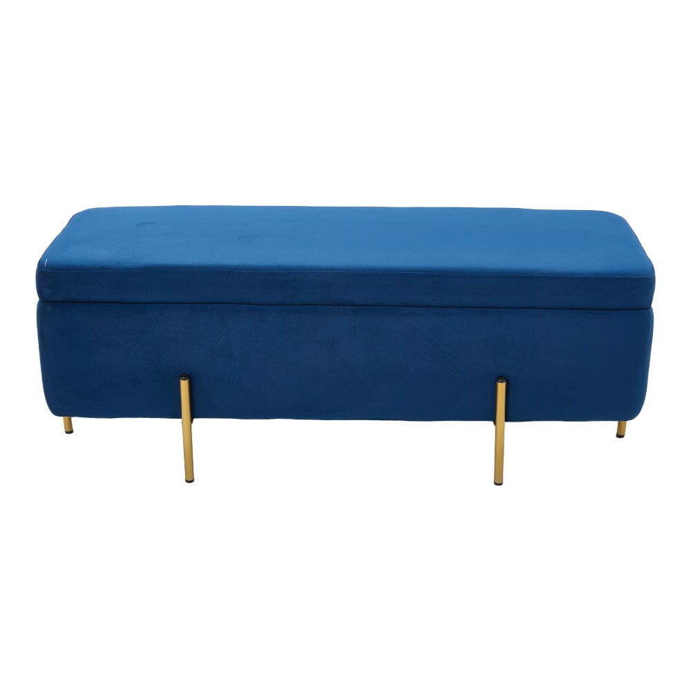 Royal Blue Velvet Storage Bench with Gold Metal Legs Living and Home 