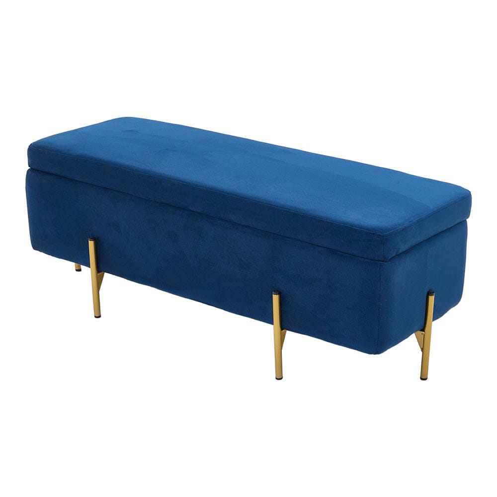 Royal Blue Velvet Storage Bench with Gold Metal Legs Living and Home Blue 