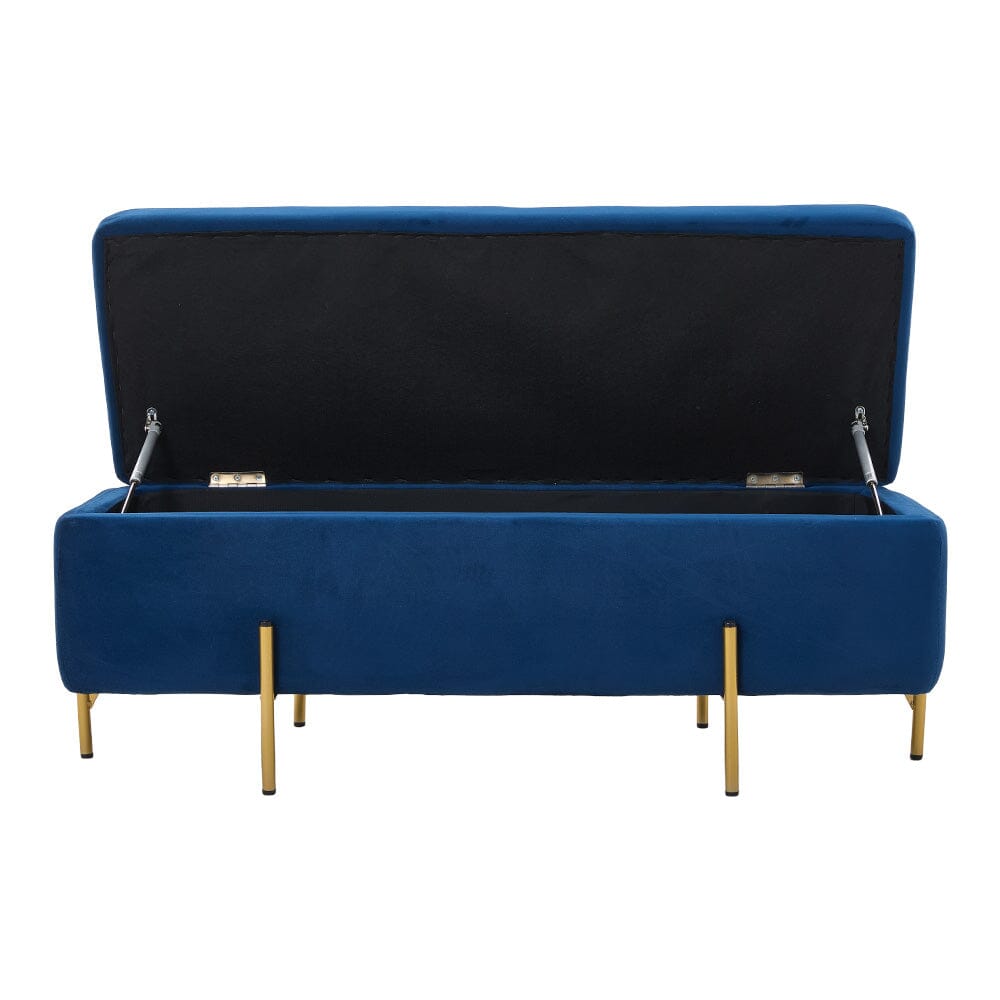 Royal Blue Velvet Storage Bench with Gold Metal Legs Living and Home 