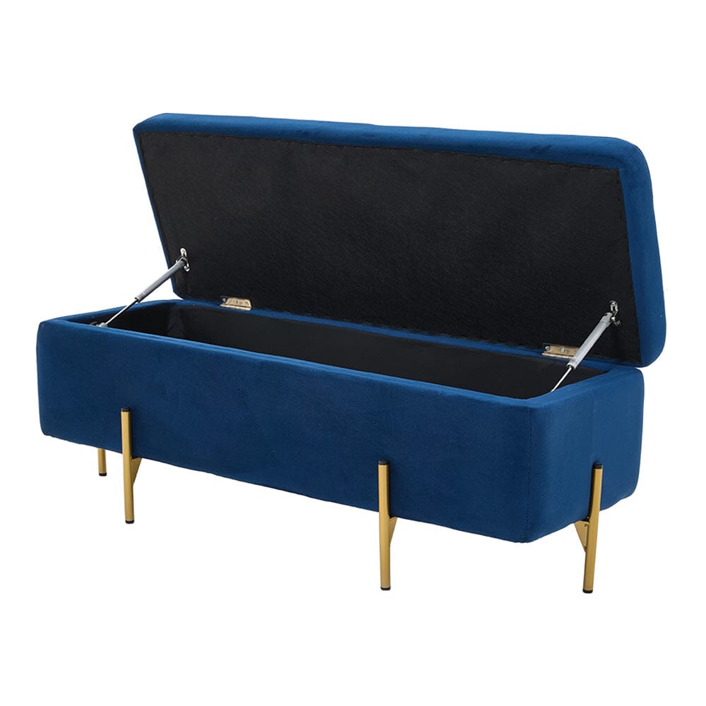 Royal Blue Velvet Storage Bench with Gold Metal Legs Living and Home 