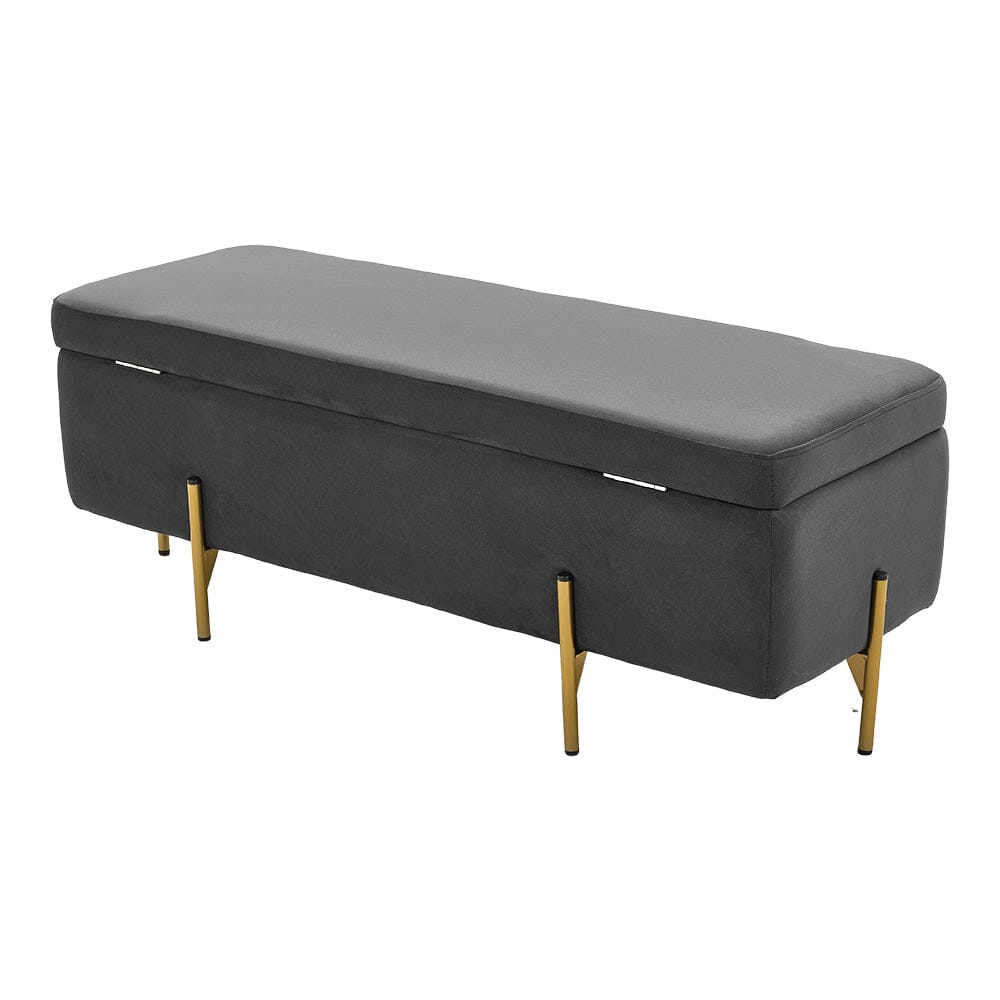 Royal Blue Velvet Storage Bench with Gold Metal Legs Living and Home Grey 