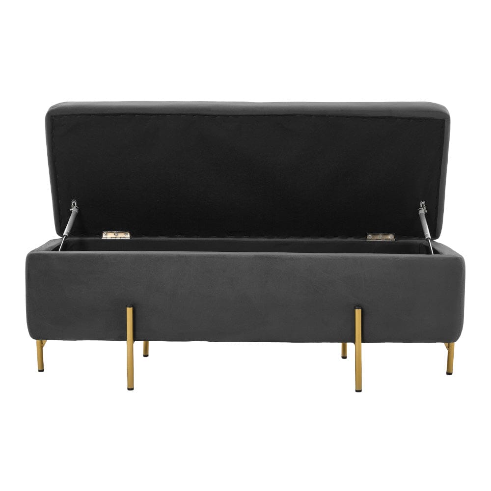 Royal Blue Velvet Storage Bench with Gold Metal Legs Living and Home 