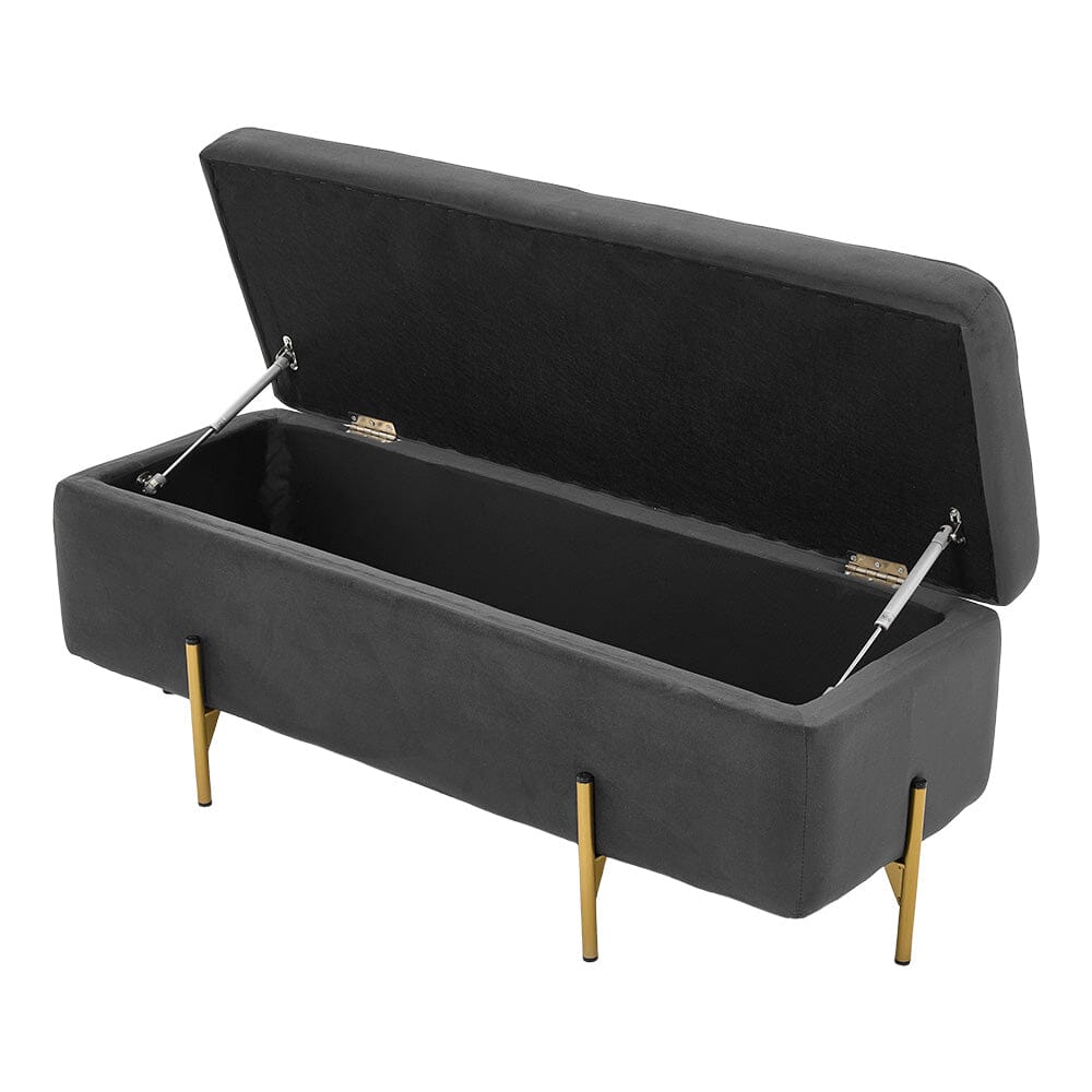 Royal Blue Velvet Storage Bench with Gold Metal Legs Living and Home 
