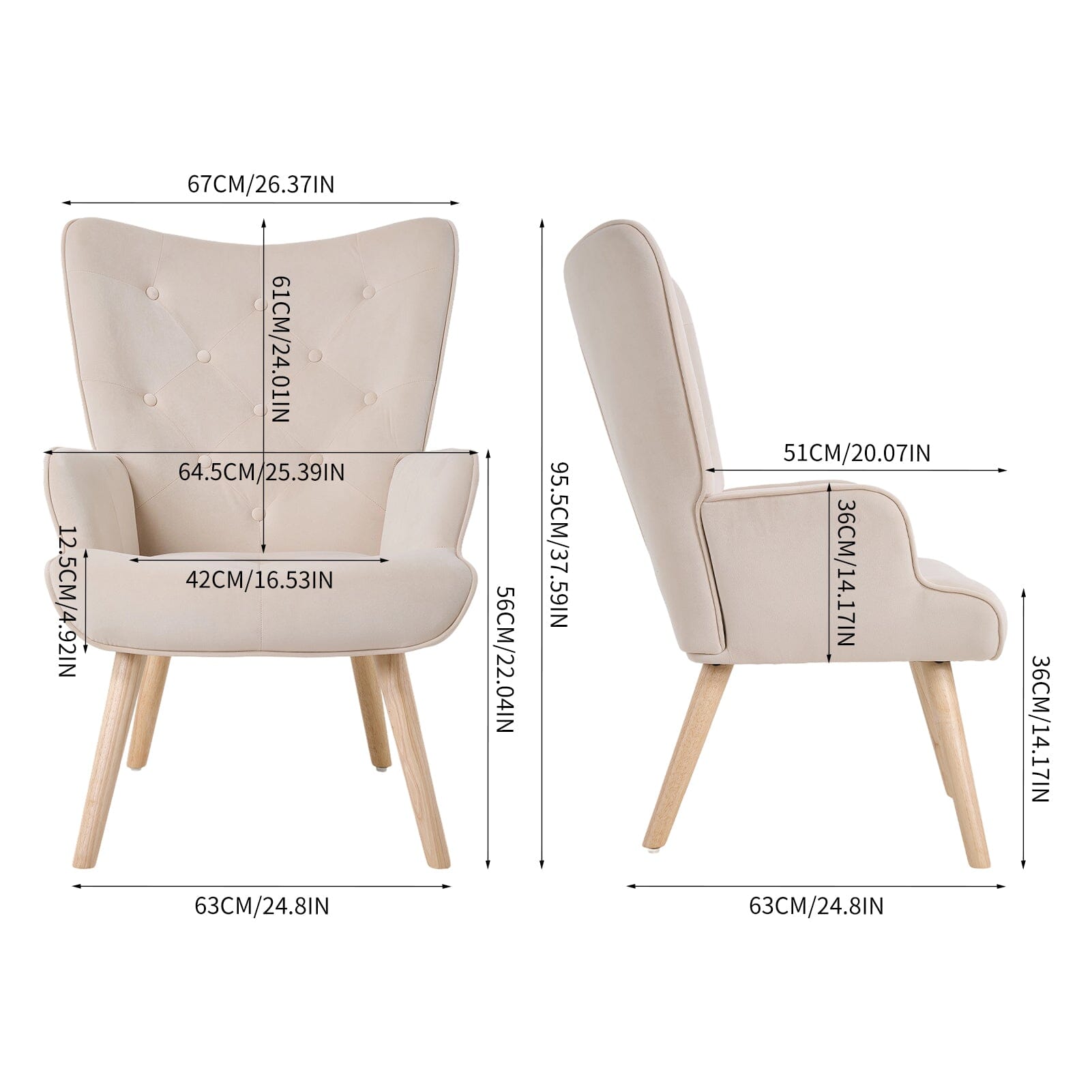 Retro Tufted Wingback Accent Chair Velvet Fabric Living and Home 