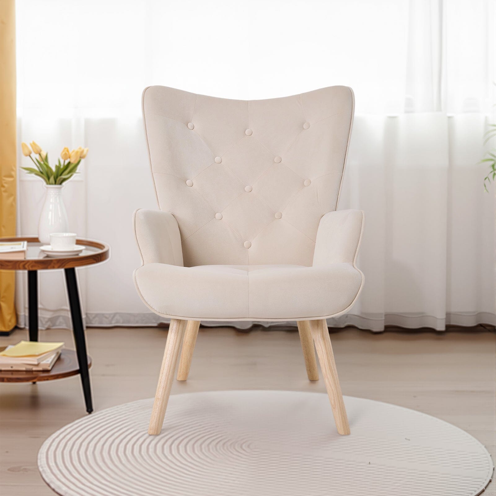 Retro Tufted Wingback Accent Chair Velvet Fabric Living and Home 