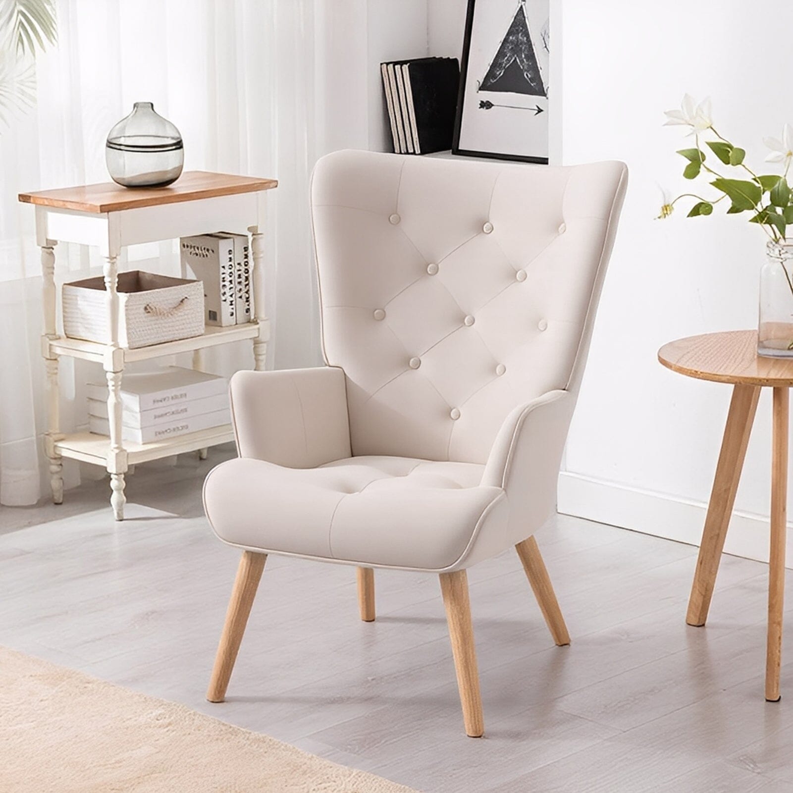 Retro Tufted Wingback Accent Chair Velvet Fabric Living and Home 