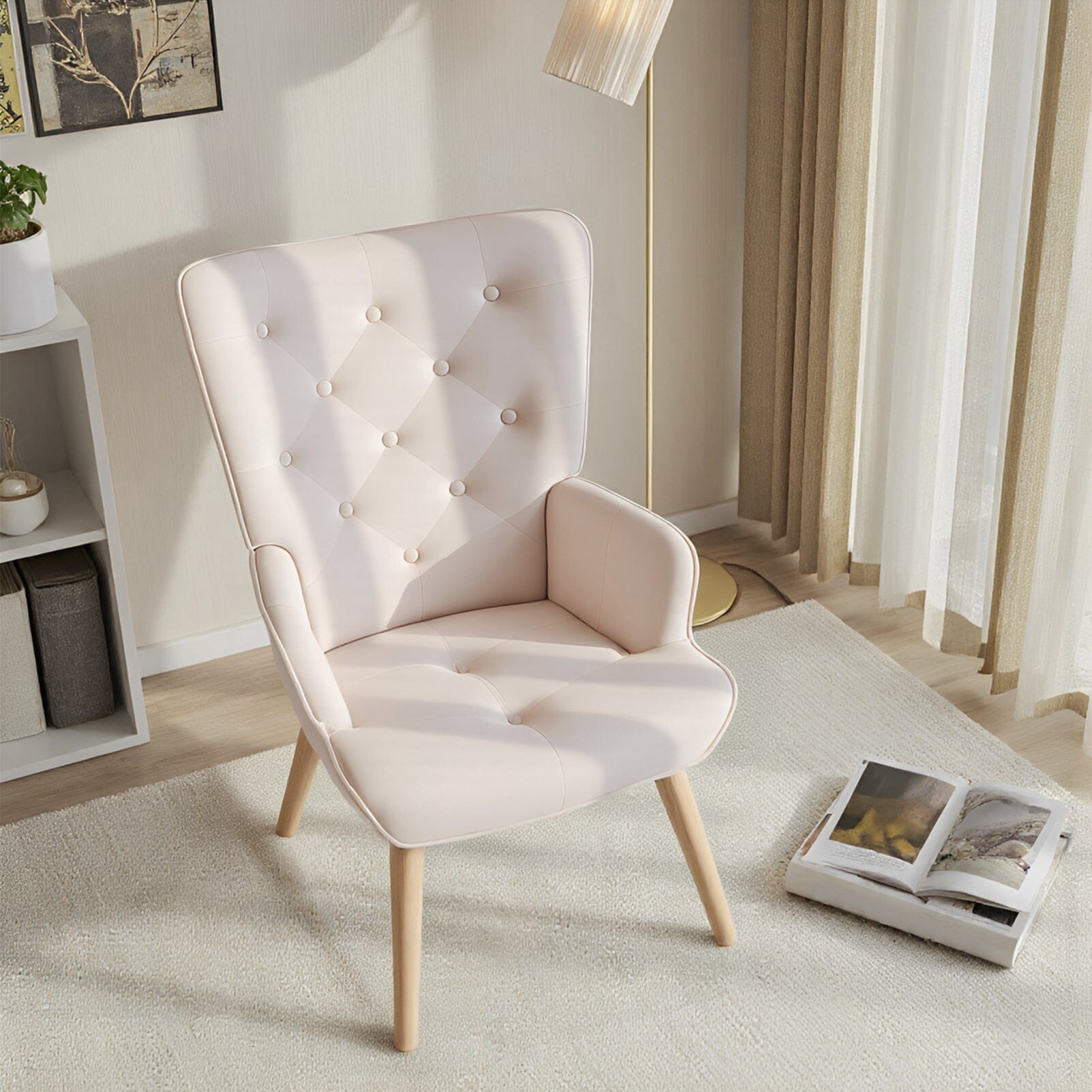 Retro Tufted Wingback Accent Chair Velvet Fabric Living and Home 