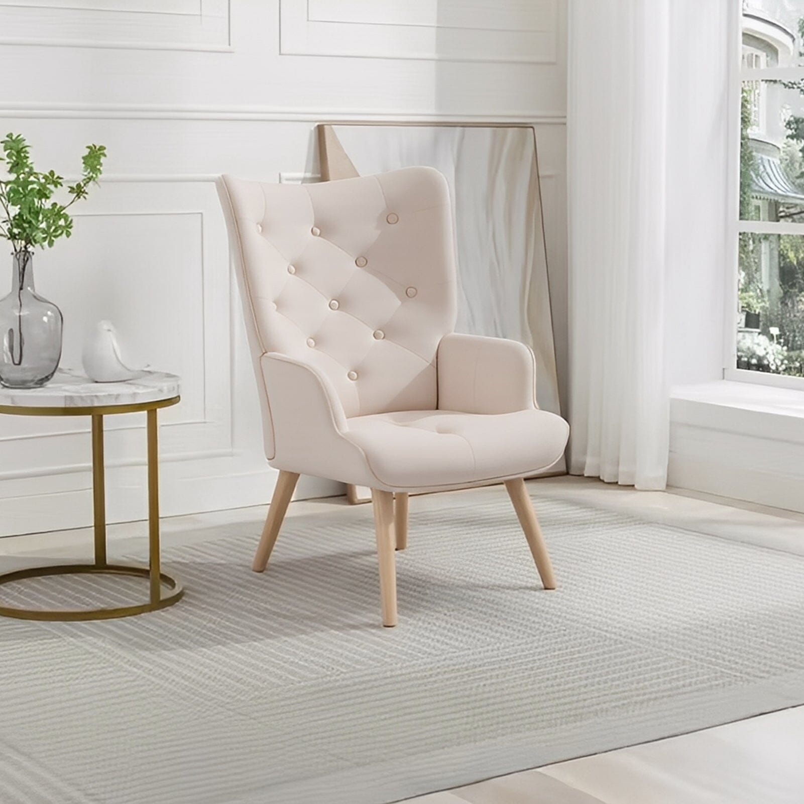 Retro Tufted Wingback Accent Chair Velvet Fabric Living and Home 