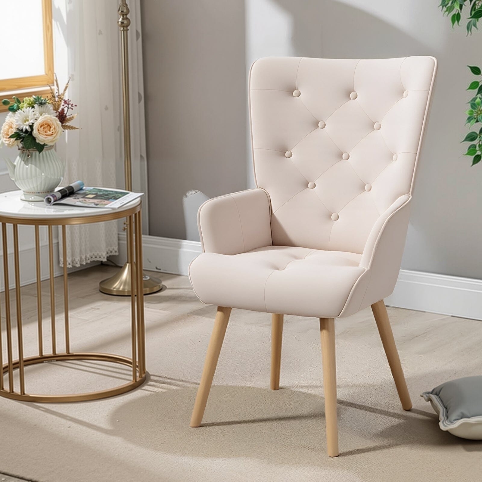 Retro Tufted Wingback Accent Chair Velvet Fabric Living and Home 