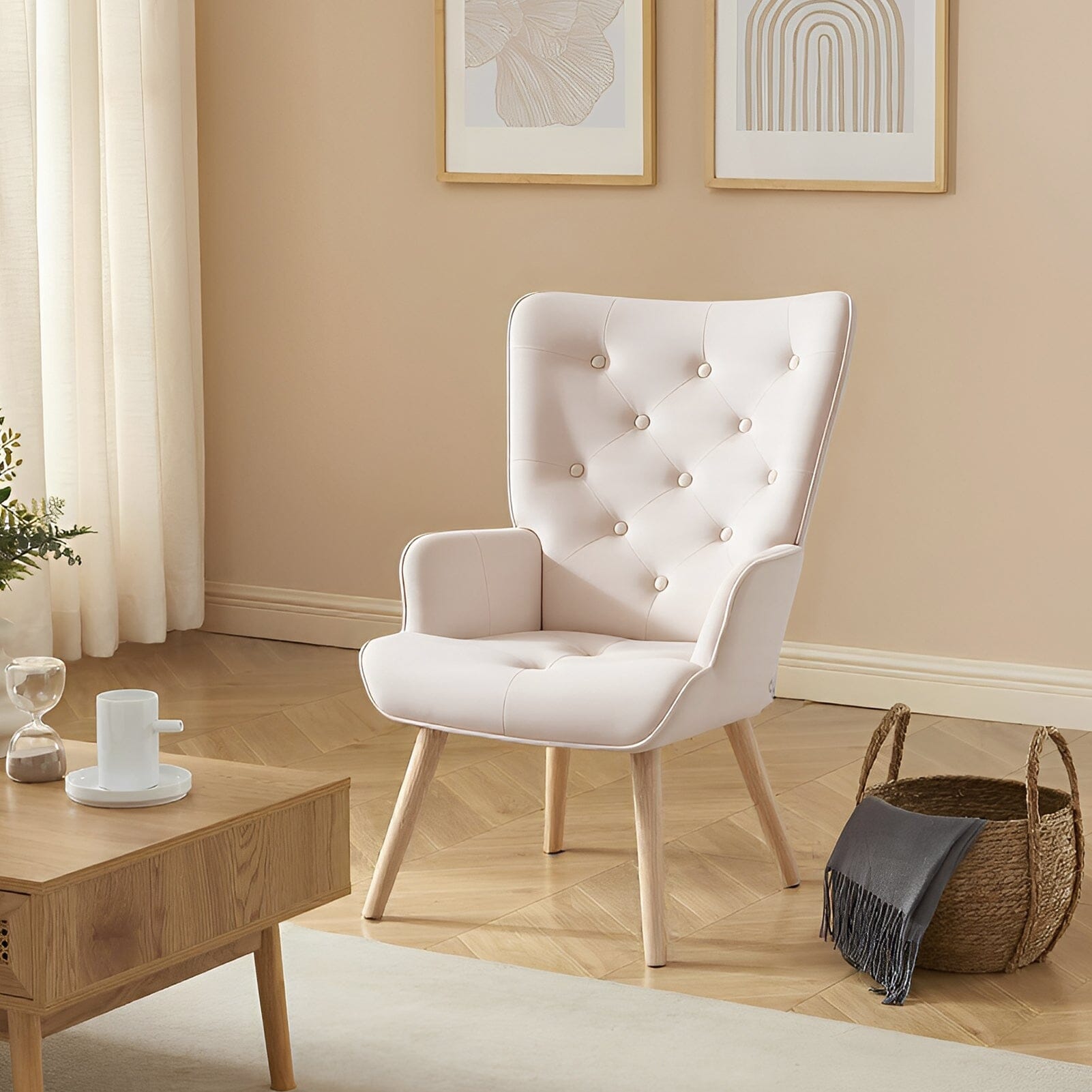 Retro Tufted Wingback Accent Chair Velvet Fabric Living and Home 