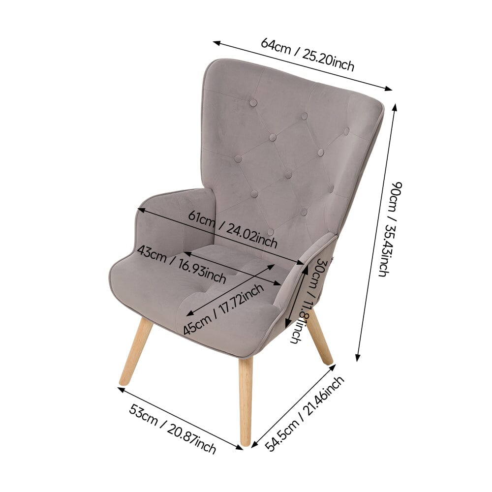 Retro Tufted Wingback Accent Chair Velvet Fabric Living and Home 