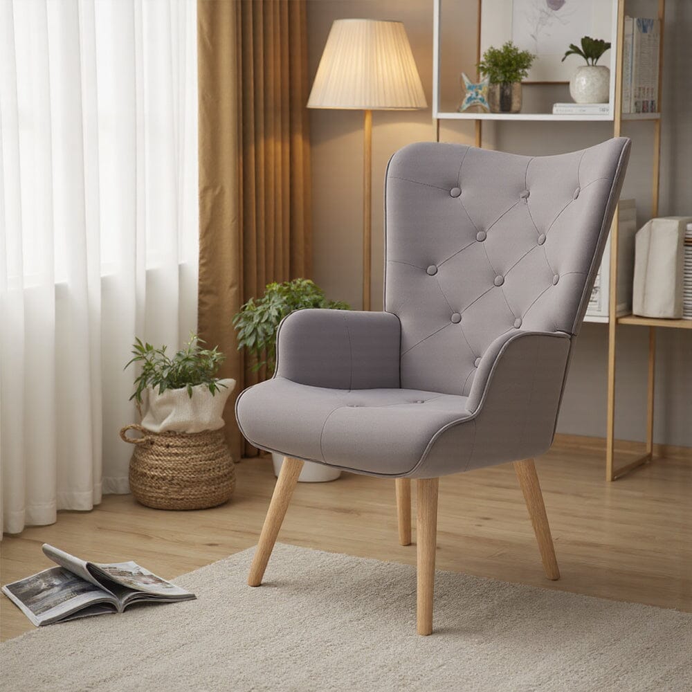 Retro Tufted Wingback Accent Chair Velvet Fabric Living and Home Light Grey 