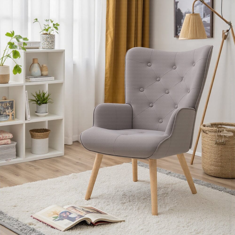 Retro Tufted Wingback Accent Chair Velvet Fabric Living and Home 