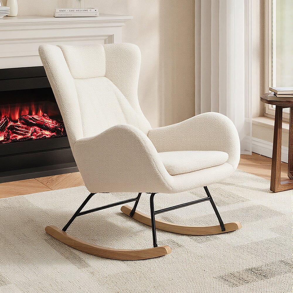 Modern Teddy Fabric Rocking Chair with Wooden Legs Living and Home 