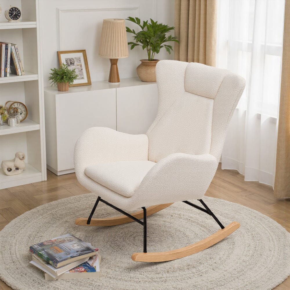 Modern Teddy Fabric Rocking Chair with Wooden Legs Living and Home 