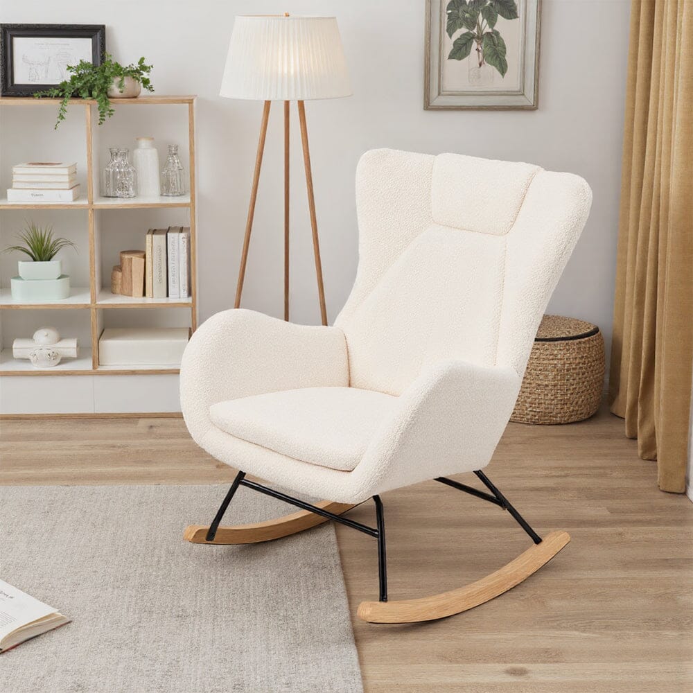 Modern Teddy Fabric Rocking Chair with Wooden Legs Living and Home 