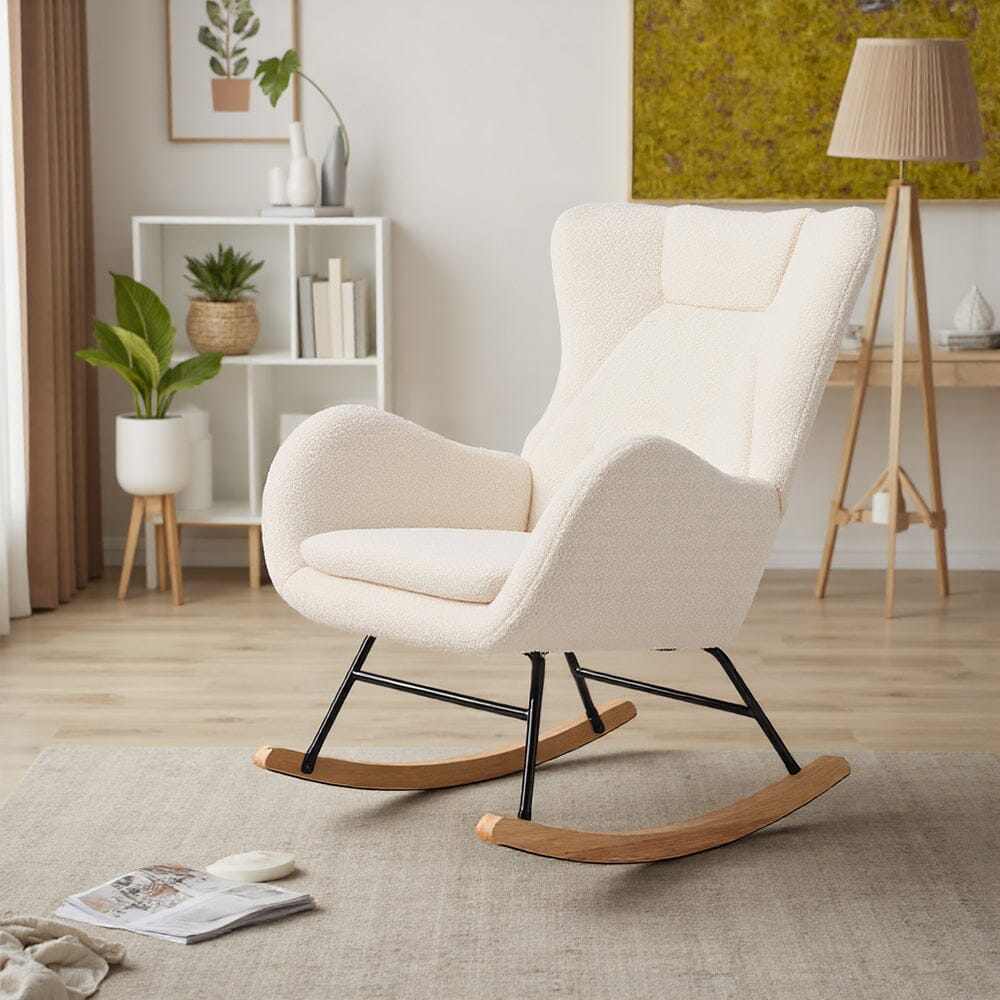 Modern Teddy Fabric Rocking Chair with Wooden Legs Living and Home 