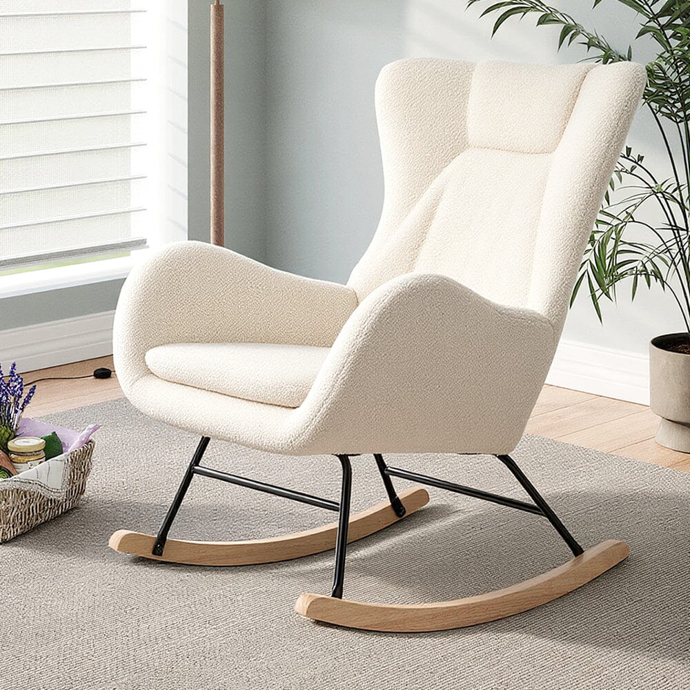 Modern Teddy Fabric Rocking Chair with Wooden Legs Living and Home 