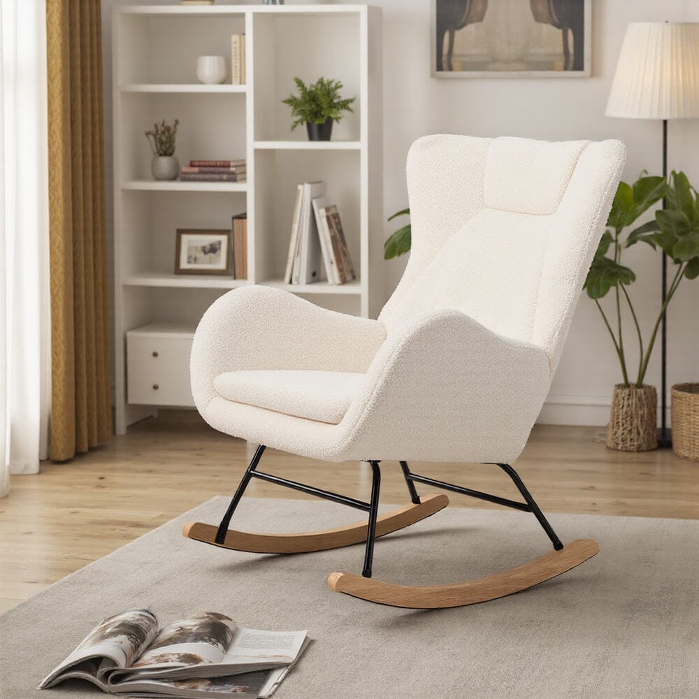 Modern Teddy Fabric Rocking Chair with Wooden Legs Living and Home 