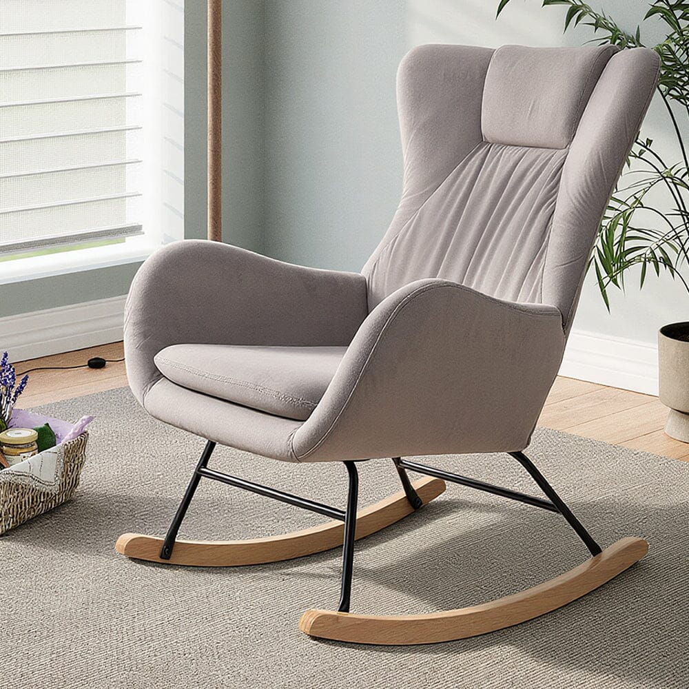 Modern Teddy Fabric Rocking Chair with Wooden Legs Living and Home 