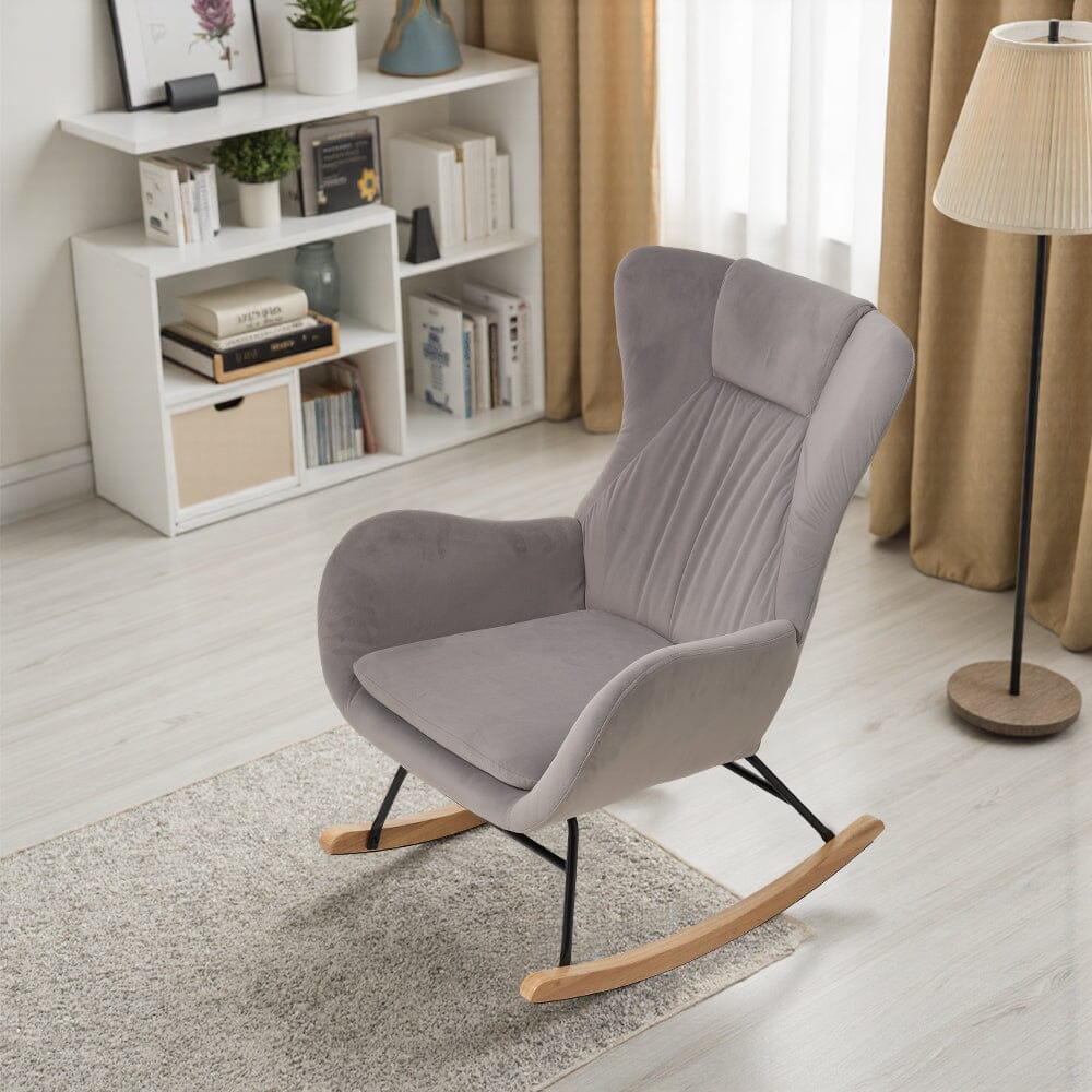 Modern Teddy Fabric Rocking Chair with Wooden Legs Living and Home 