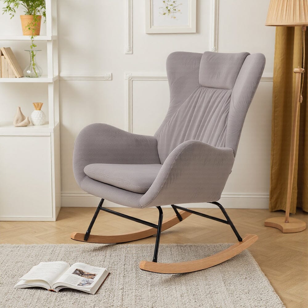 Modern Teddy Fabric Rocking Chair with Wooden Legs Living and Home Light Grey 
