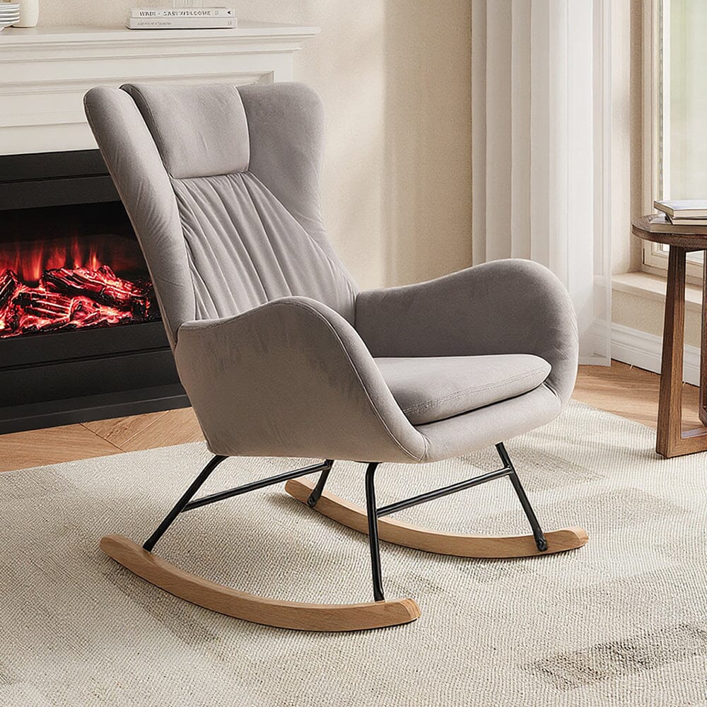 Modern Teddy Fabric Rocking Chair with Wooden Legs Living and Home 