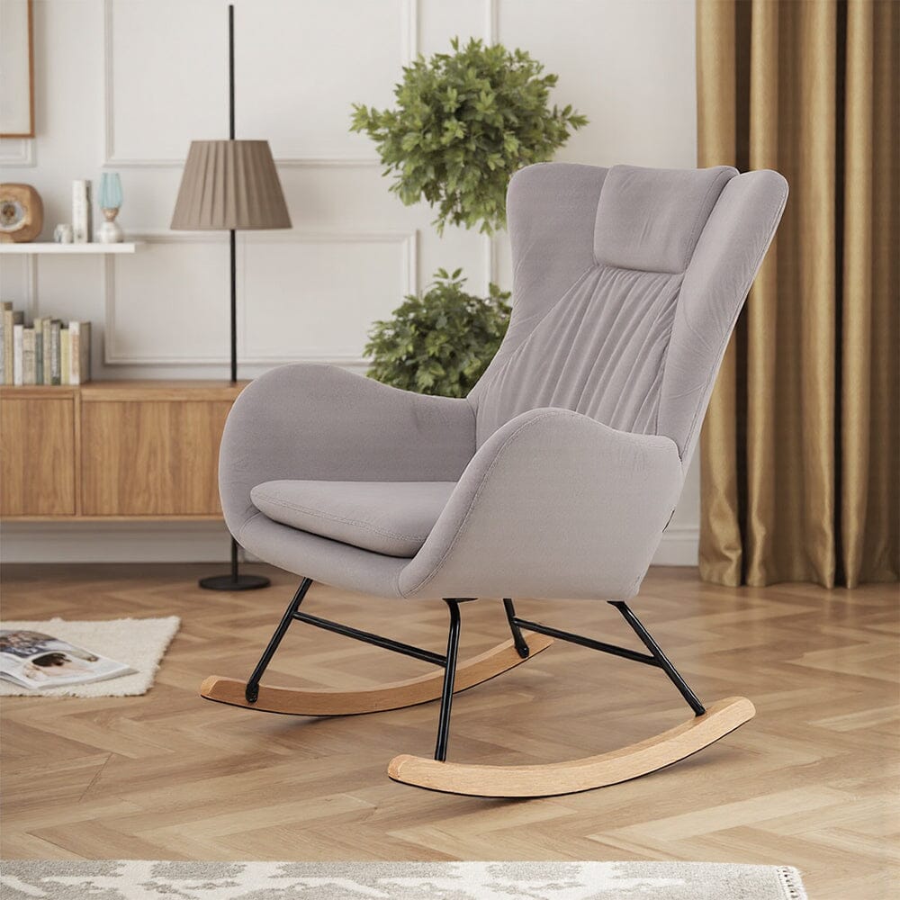 Modern Teddy Fabric Rocking Chair with Wooden Legs Living and Home 