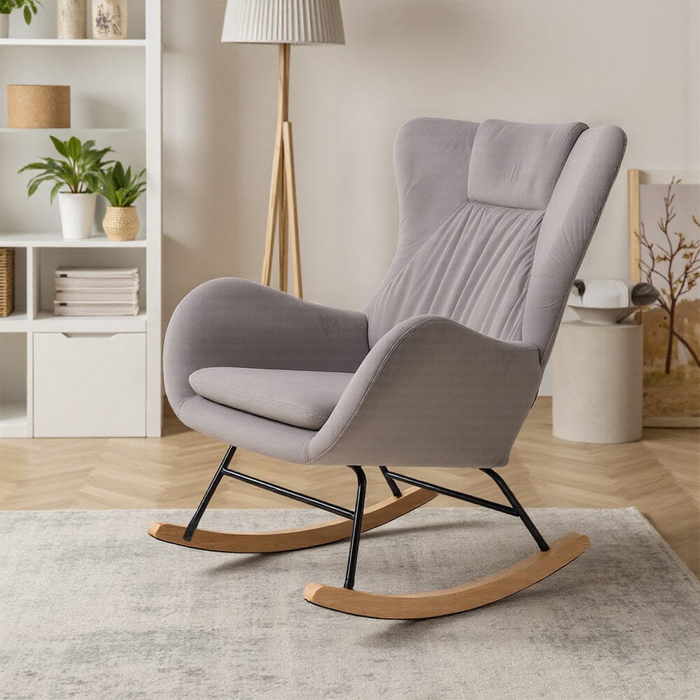 Modern Teddy Fabric Rocking Chair with Wooden Legs Living and Home 