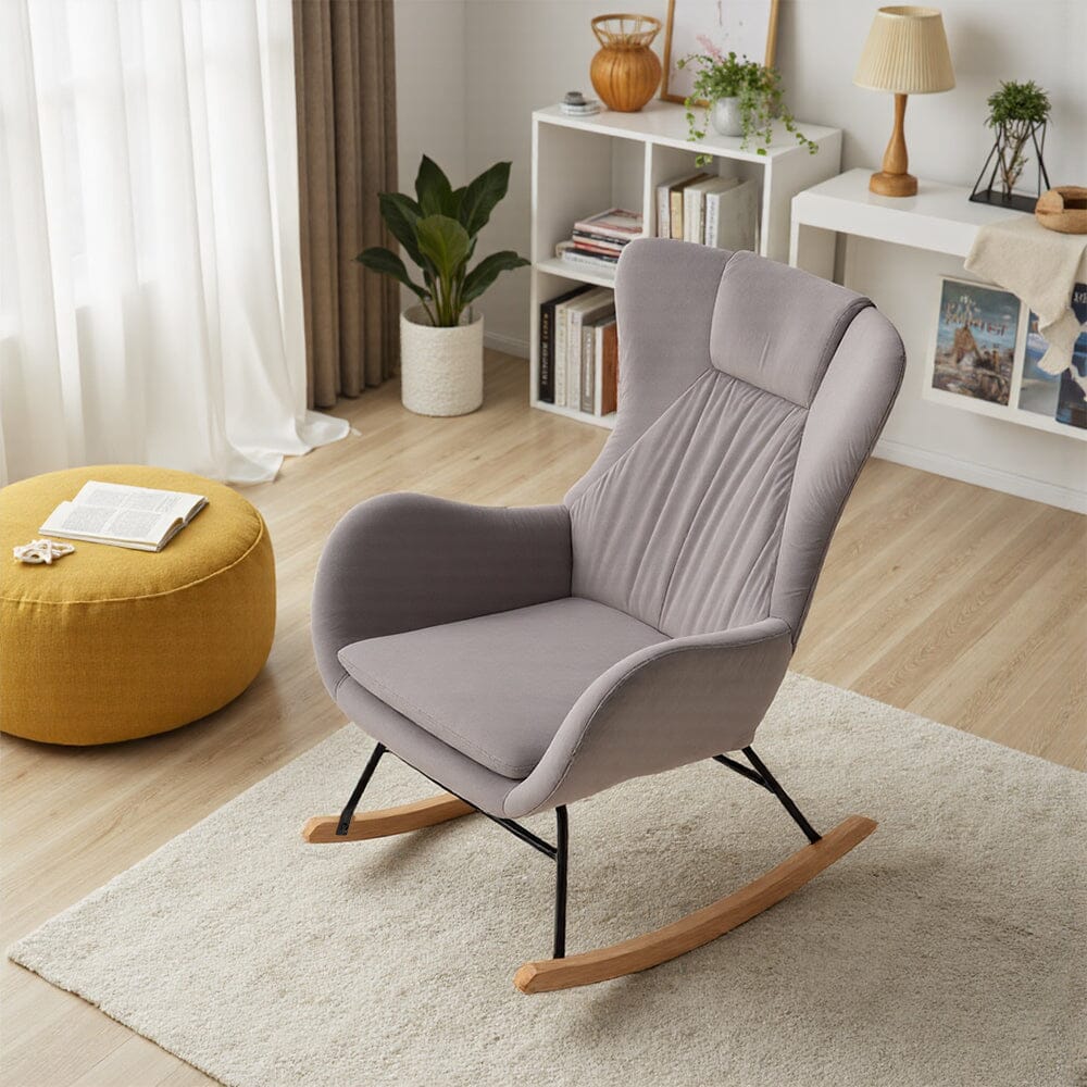 Modern Teddy Fabric Rocking Chair with Wooden Legs Living and Home 