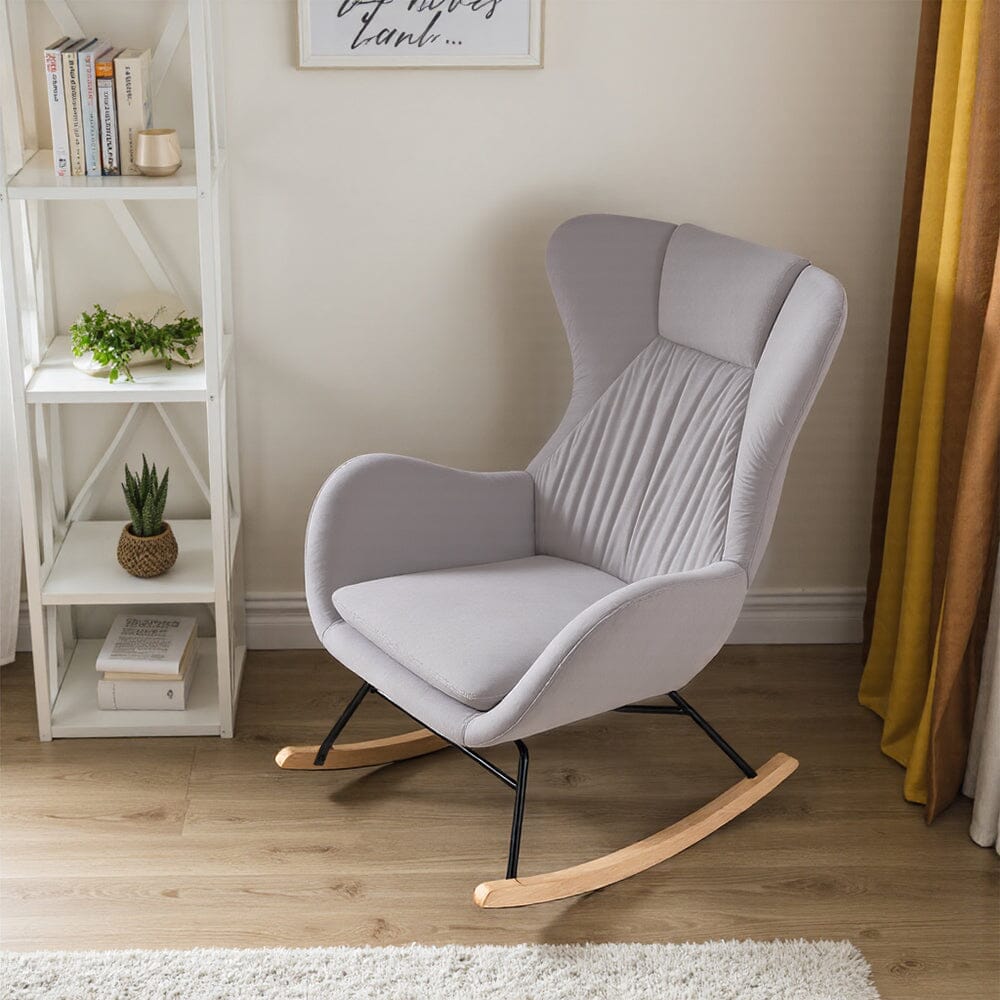 Modern Teddy Fabric Rocking Chair with Wooden Legs Living and Home 