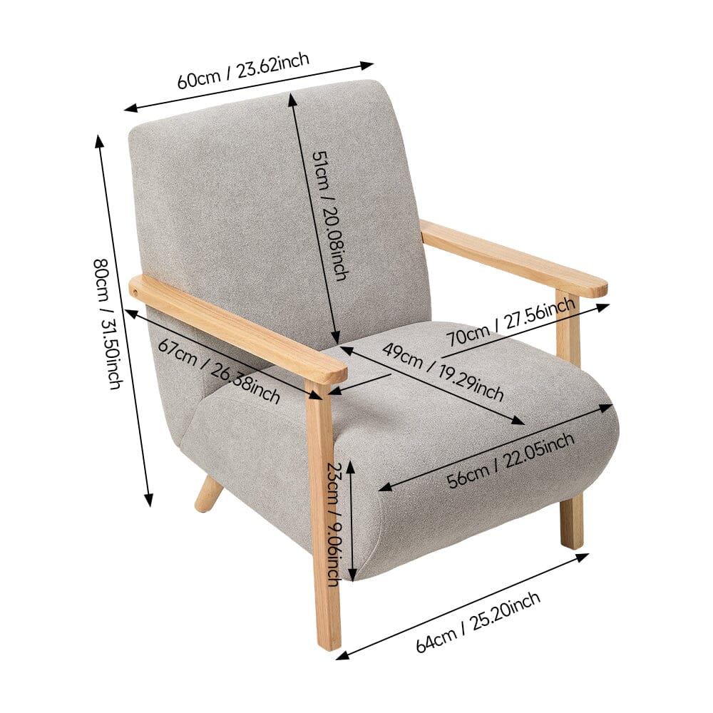Scandinavian Accent Chair Chenille Fabric with Wooden Armrests Living and Home 