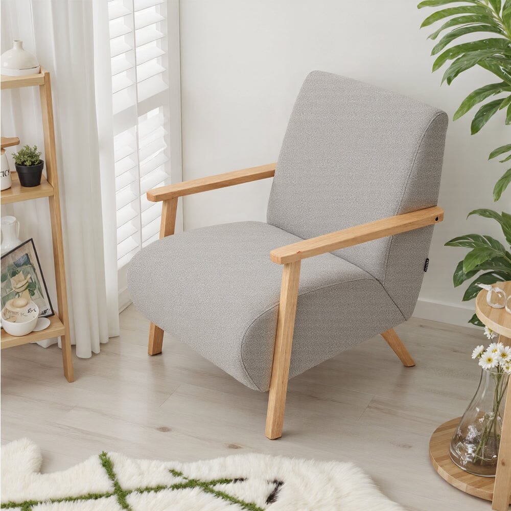 Scandinavian Accent Chair Chenille Fabric with Wooden Armrests Living and Home 