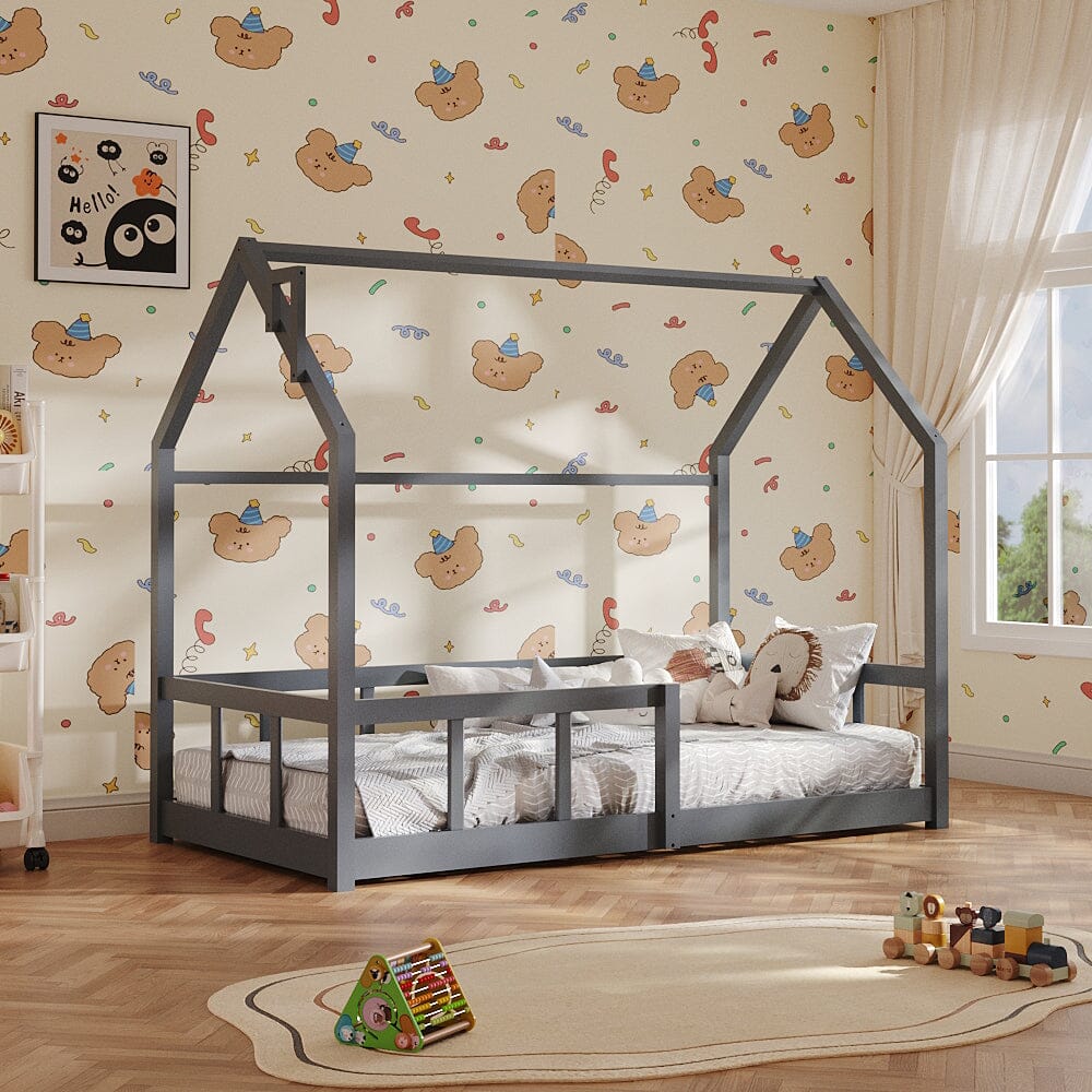 Wooden House Bed Frame Bed Frames Living and Home Gray 